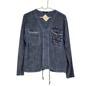 NT by Amati Blue Floral Embossed Long Sleeve Shirt Size Large